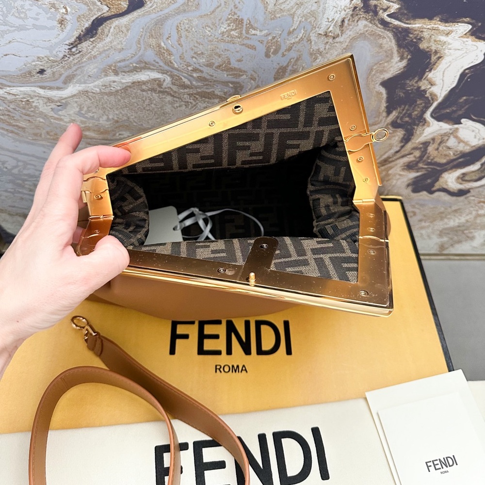 Fendi Shiny Nappa Medium Fendi First Caramello Clutch Bag - Picture 15 of 16